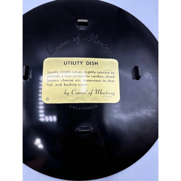 Vtg Couroc Of Monterey Utility Dish Roadrunner Inlaid Design Black Gold 7” MCM - Picture 5 of 5